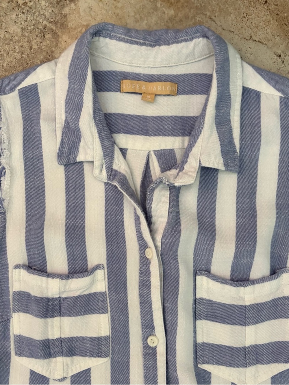 Hope & Harlow Sleeveless Striped Button Up Dress Size 10 Blue Beach Resort Wear - Picture 4 of 10